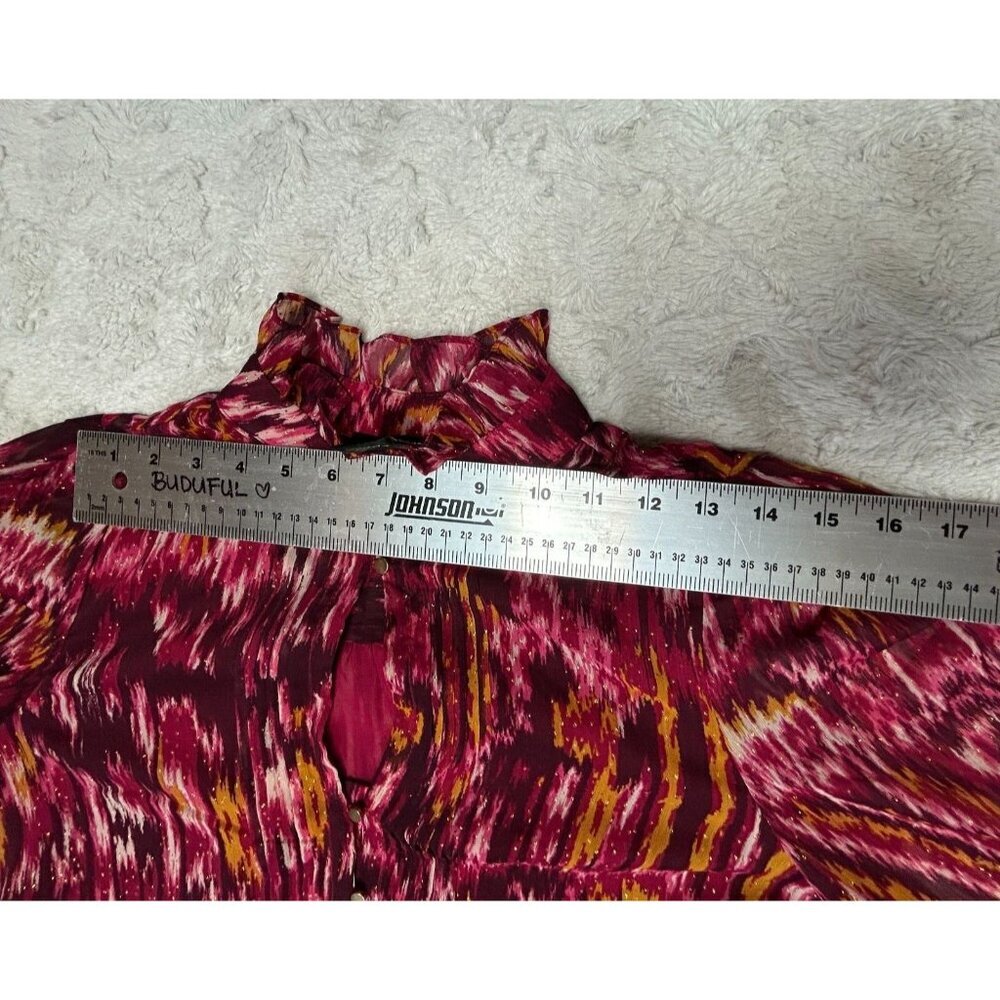 House of Harlow 1960 Mockneck Tiered Ruffle Mini Dress 4 Red Printed Lightweight - Picture 5 of 9